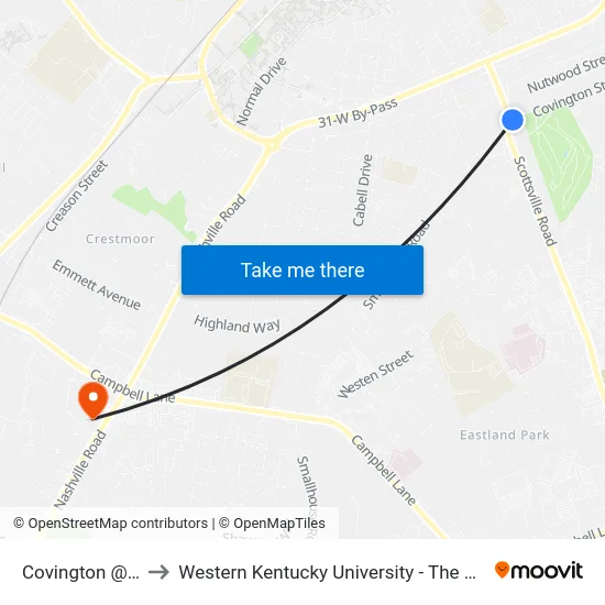 Covington @ Scottsville Rd to Western Kentucky University - The Center for Research & Development map