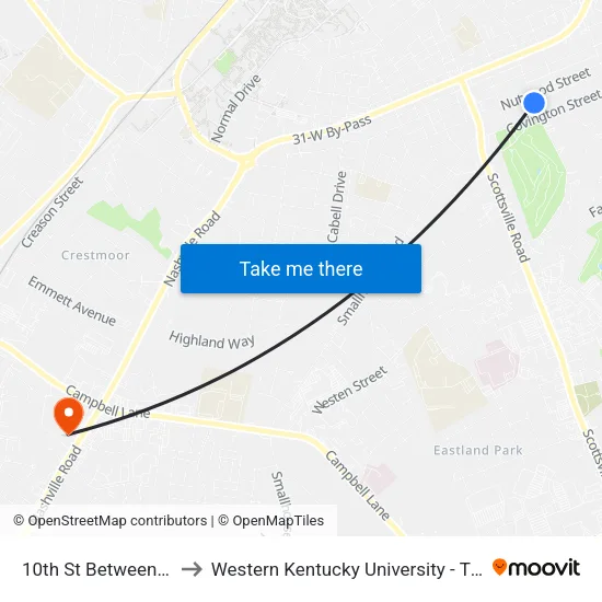 10th St Between Covington & Nutwood to Western Kentucky University - The Center for Research & Development map