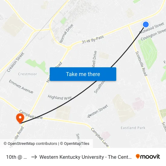 10th @ Magnolia to Western Kentucky University - The Center for Research & Development map