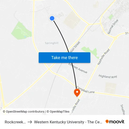 Rockcreek @ Loop St to Western Kentucky University - The Center for Research & Development map
