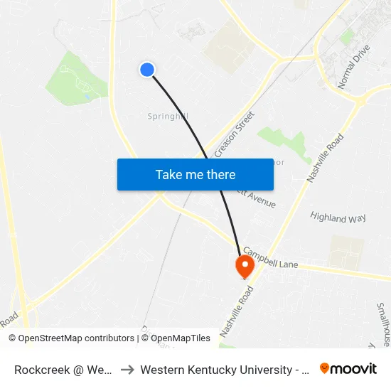 Rockcreek @ Western Green Apartments to Western Kentucky University - The Center for Research & Development map