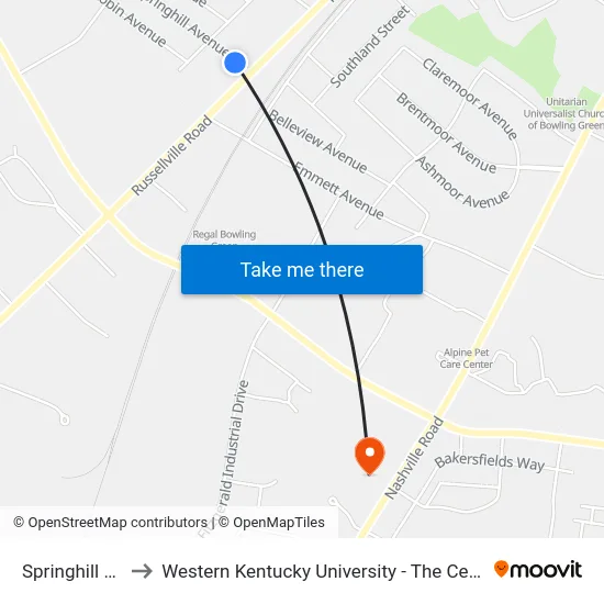 Springhill @ Pnc Bank to Western Kentucky University - The Center for Research & Development map