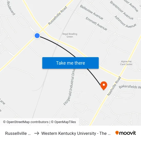 Russellville Rd @ Lifeskills to Western Kentucky University - The Center for Research & Development map