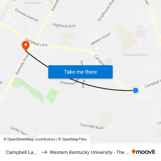 Campbell Lane @ Mcdonald's to Western Kentucky University - The Center for Research & Development map