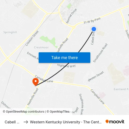 Cabell @ Liberty to Western Kentucky University - The Center for Research & Development map