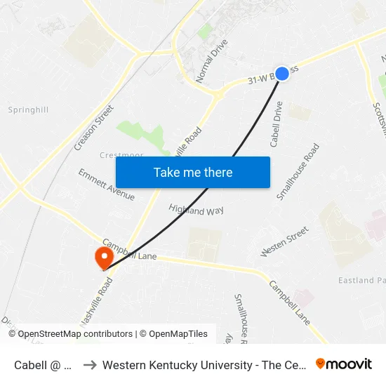 Cabell @ 31w Bypass to Western Kentucky University - The Center for Research & Development map