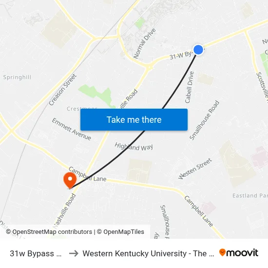 31w Bypass @ Dollar General to Western Kentucky University - The Center for Research & Development map