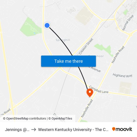 Jennings @ Stonebrook to Western Kentucky University - The Center for Research & Development map