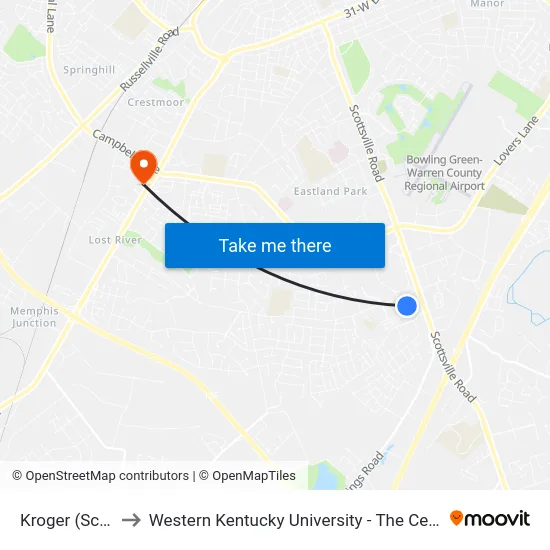 Kroger (Scottsville Rd) to Western Kentucky University - The Center for Research & Development map