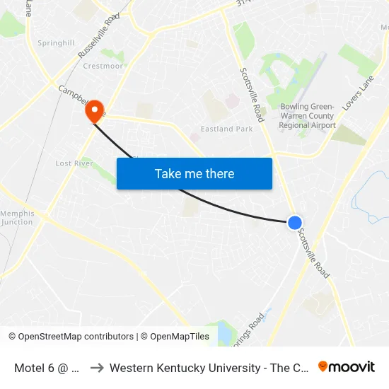 Motel 6 @ Scottsville Rd to Western Kentucky University - The Center for Research & Development map