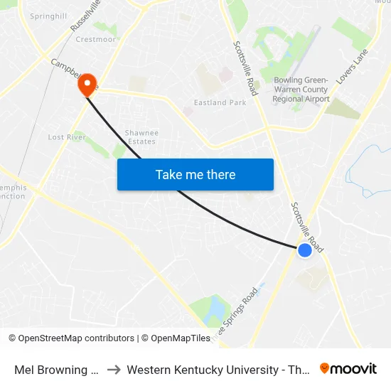 Mel Browning St @ La Quinta Inn to Western Kentucky University - The Center for Research & Development map