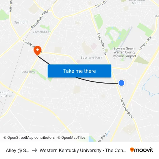 Alley @ Shive Lane to Western Kentucky University - The Center for Research & Development map