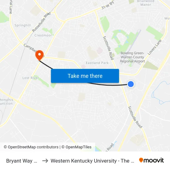 Bryant Way @ Willow Creek to Western Kentucky University - The Center for Research & Development map