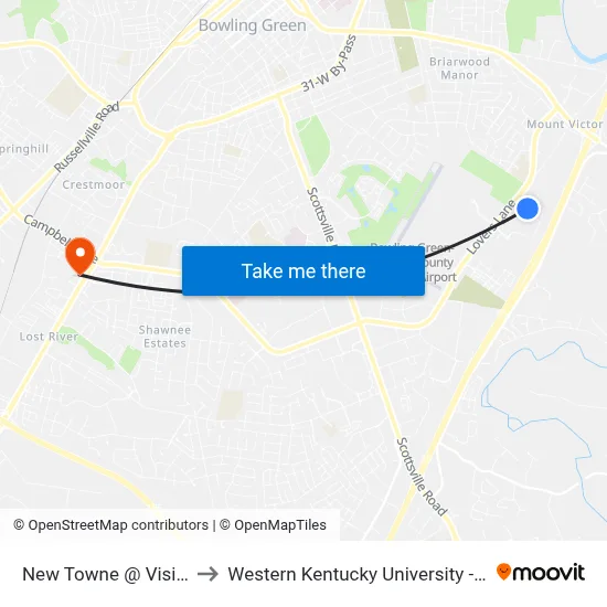 New Towne @ Vision Source/Compton Ortho to Western Kentucky University - The Center for Research & Development map