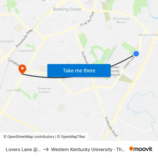 Lovers Lane @ Lovers Lane Park to Western Kentucky University - The Center for Research & Development map