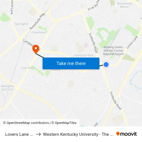 Lovers Lane @ Lapsley Lane to Western Kentucky University - The Center for Research & Development map