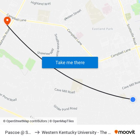 Pascoe @ Sunday Sun Apts to Western Kentucky University - The Center for Research & Development map