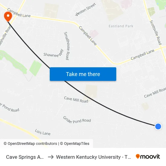 Cave Springs Ave @ Kenilwood Way to Western Kentucky University - The Center for Research & Development map