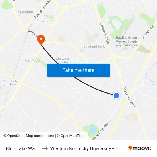 Blue Lake Way @ Spring Hollow to Western Kentucky University - The Center for Research & Development map