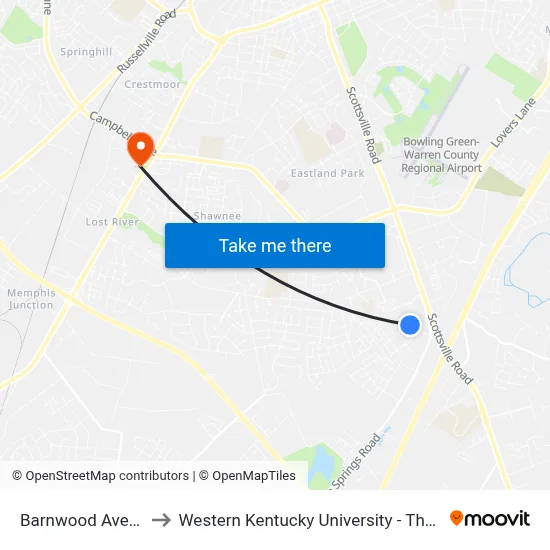 Barnwood Ave @ Kenilwood Way to Western Kentucky University - The Center for Research & Development map