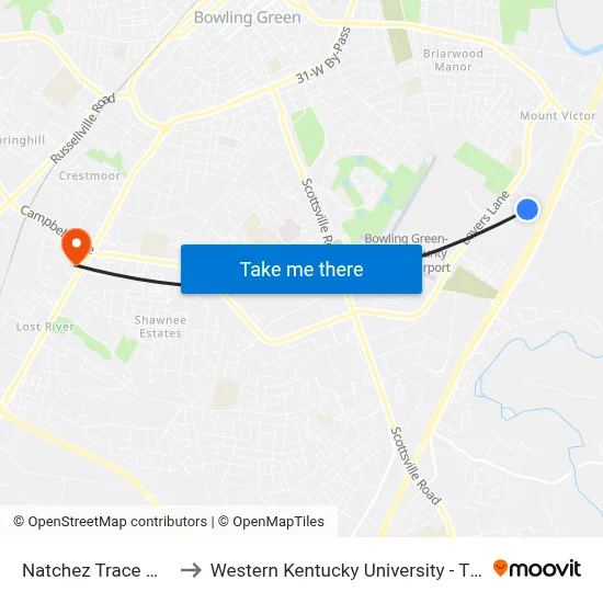 Natchez Trace @ Fairview Healthclinic to Western Kentucky University - The Center for Research & Development map