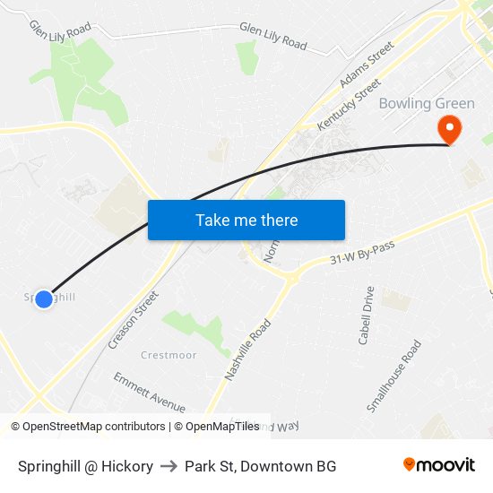 Springhill @ Hickory to Park St, Downtown BG map