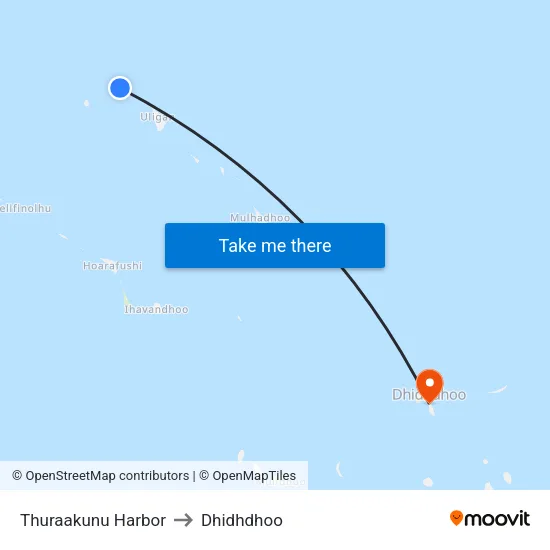Thuraakunu Harbor to Dhidhdhoo map