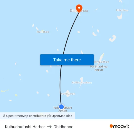 Kulhudhufushi Harbor to Dhidhdhoo map