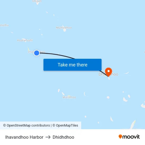 Ihavandhoo Harbor to Dhidhdhoo map