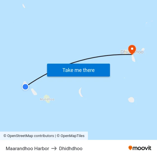 Maarandhoo Harbor to Dhidhdhoo map