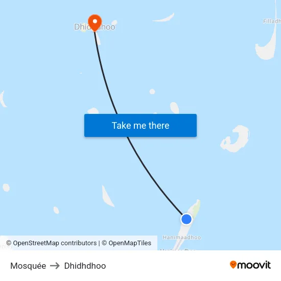 Mosquée to Dhidhdhoo map