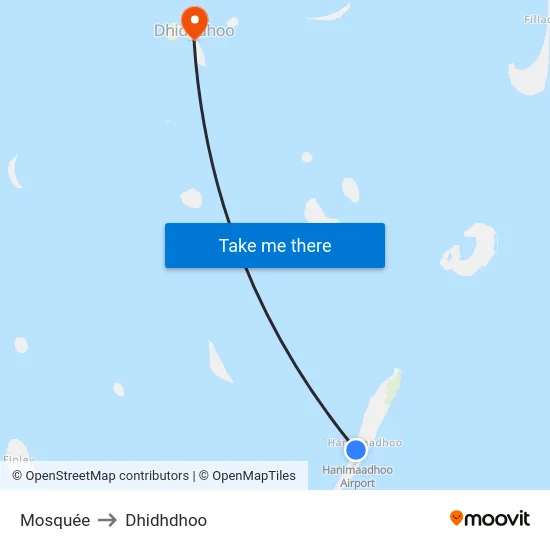 Mosquée to Dhidhdhoo map
