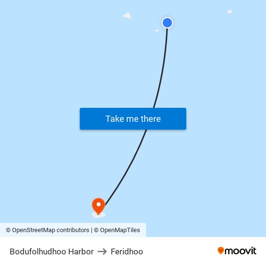 Bodufolhudhoo Harbor to Feridhoo map