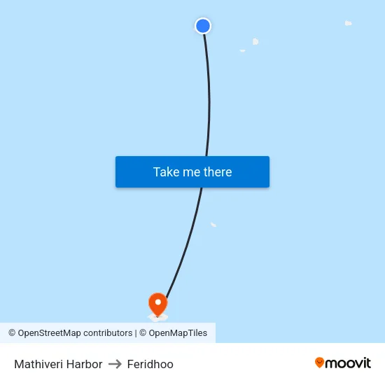 Mathiveri Harbor to Feridhoo map