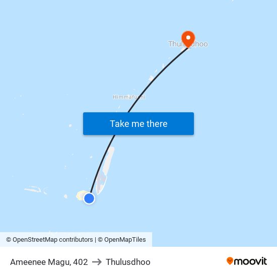 Ameenee Magu, 402 to Thulusdhoo map