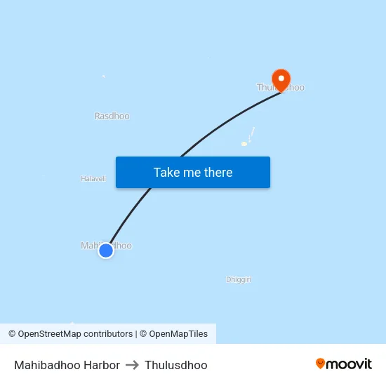 Mahibadhoo Harbor to Thulusdhoo map