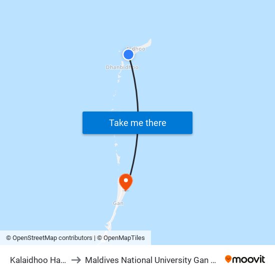 Kalaidhoo Harbor to Maldives National University Gan Campus map