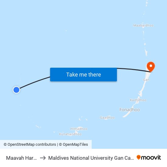 Maavah Harbor to Maldives National University Gan Campus map