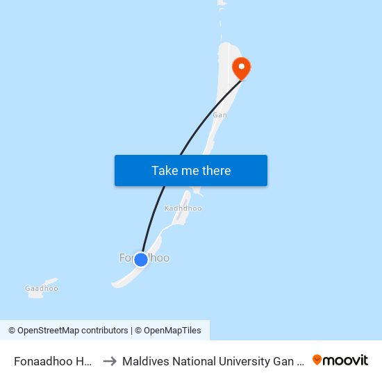 Fonaadhoo Harbor to Maldives National University Gan Campus map