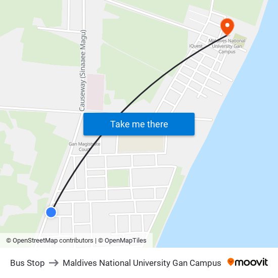 Bus Stop to Maldives National University Gan Campus map