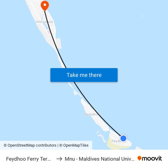 Feydhoo Ferry Terminal to Mnu - Maldives National University map