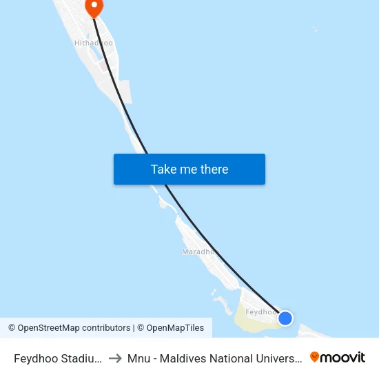 Feydhoo Stadium to Mnu - Maldives National University map