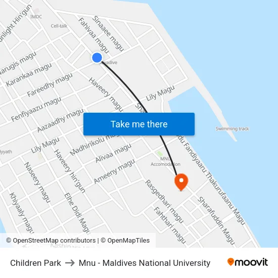 Children Park to Mnu - Maldives National University map