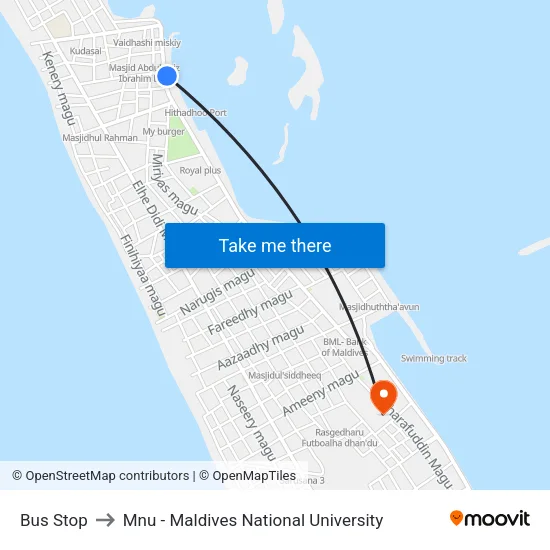 Bus Stop to Mnu - Maldives National University map