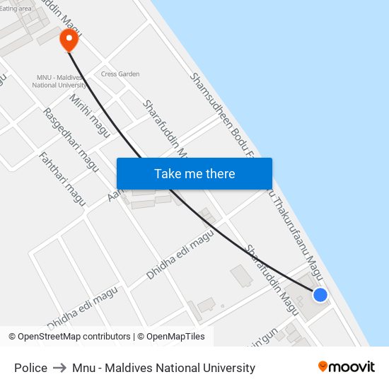 Police to Mnu - Maldives National University map