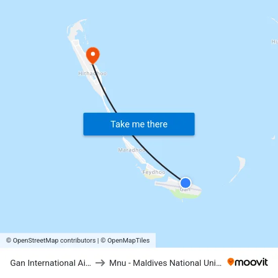 Gan International Airport to Mnu - Maldives National University map