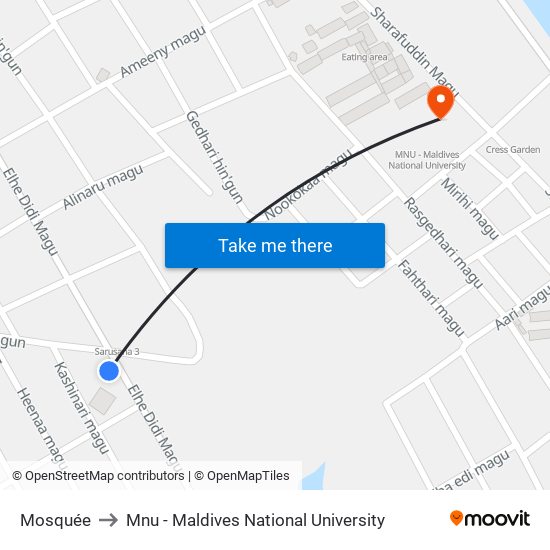 Mosquée to Mnu - Maldives National University map