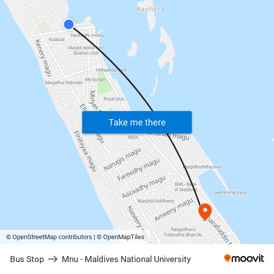 Bus Stop to Mnu - Maldives National University map