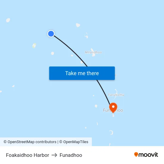 Foakaidhoo Harbor to Funadhoo map