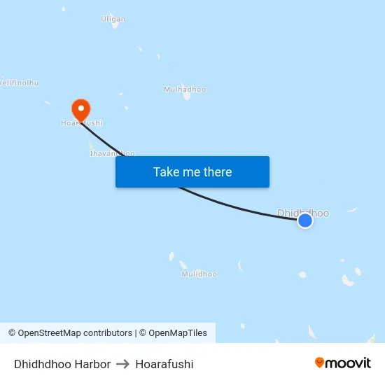 Dhidhdhoo Harbor to Hoarafushi map